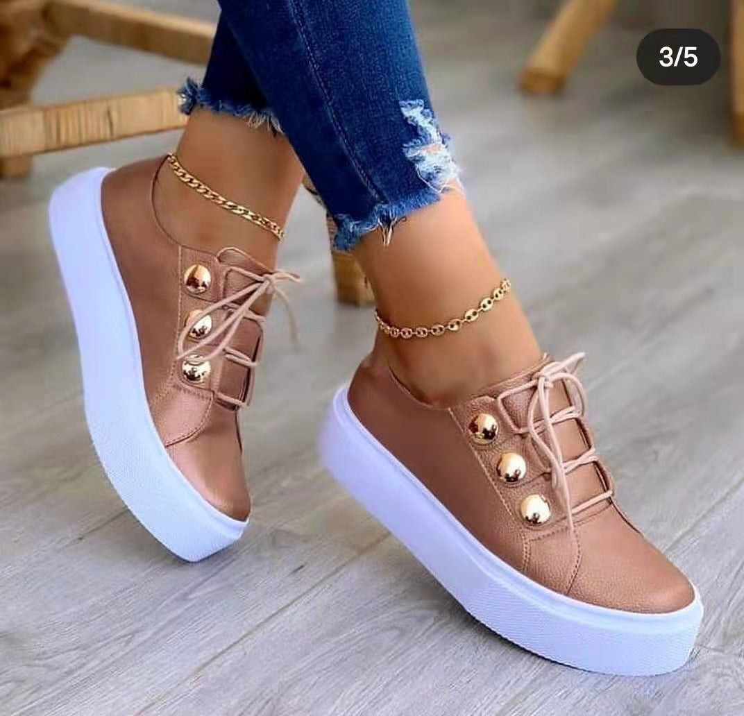 Damen modische Plattform-Sneaker mit glänzenden Dekoren EB