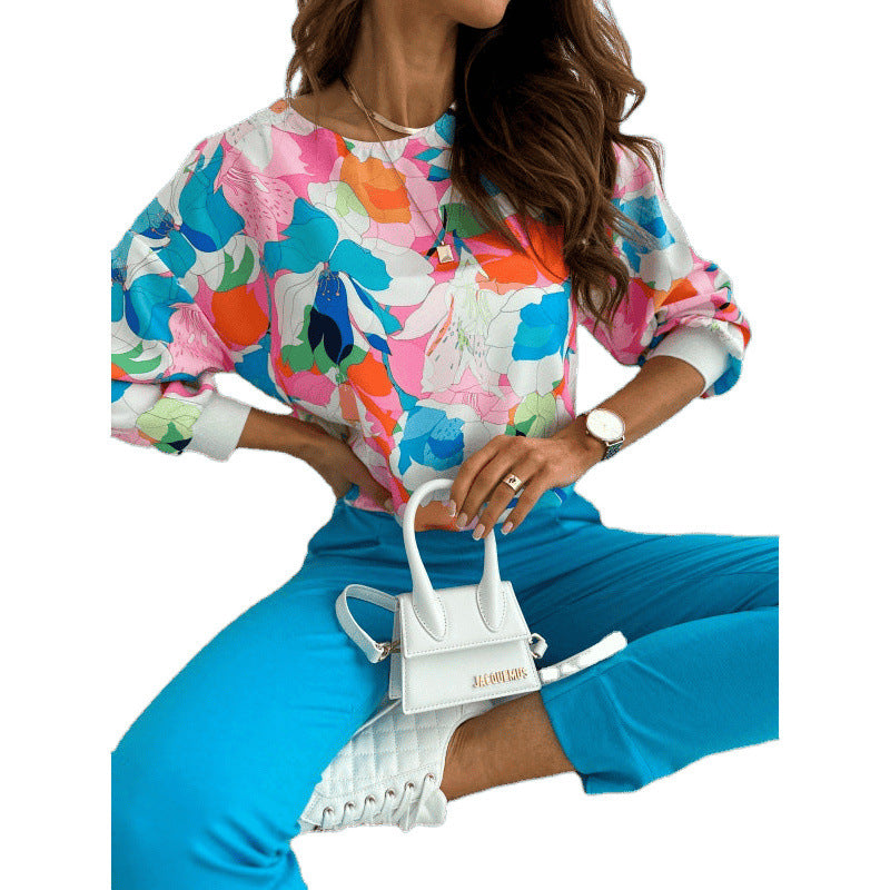 Damen Floral Print Freizeit Sweatshirt EB