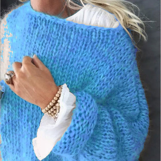 Damen Kurzgeschnitteter flauschiger Grobstrickpullover mit überschnittener Schulter EB