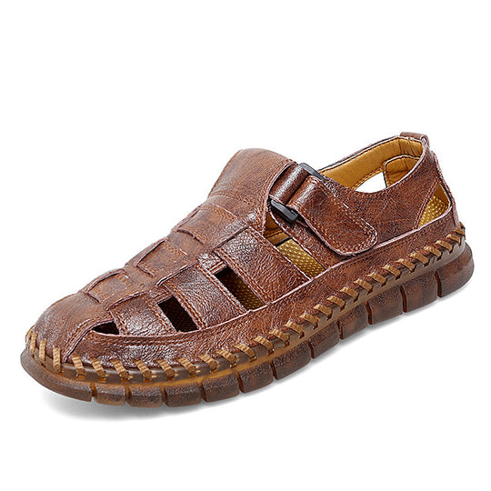 Herren Atmungsaktive Ledersandalen mit komfortablem Klettverschluss EB