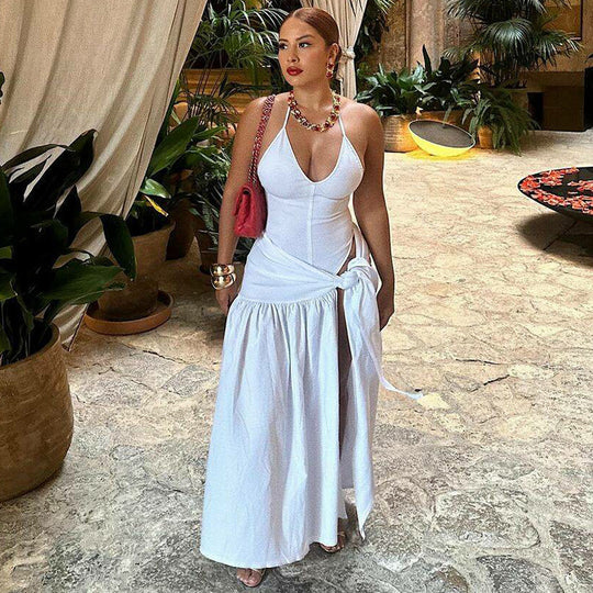 Damen Maxi-Kleid mit elegantem Wickeldesign und seitlichem Schlitz EB