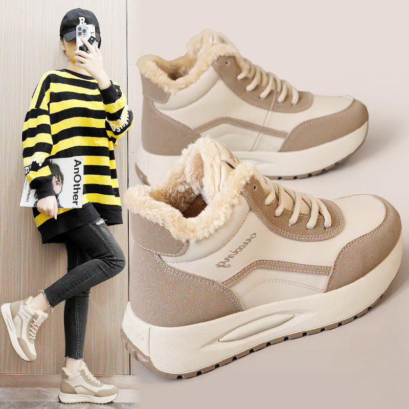 Damen Sportliche High-Top Sneakers mit warmem Fleece-Futter und rutschfester Sohle EB