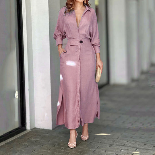Damen Maxikleid aus leichtem Leinen mit eleganter Knopfleiste und praktischen Seitenschlitzen EB
