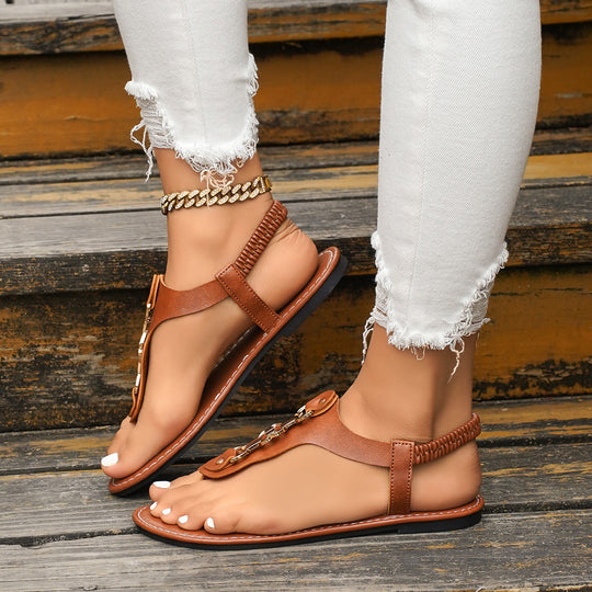 Damen Bequeme Zehentrenner mit goldenen Details EB