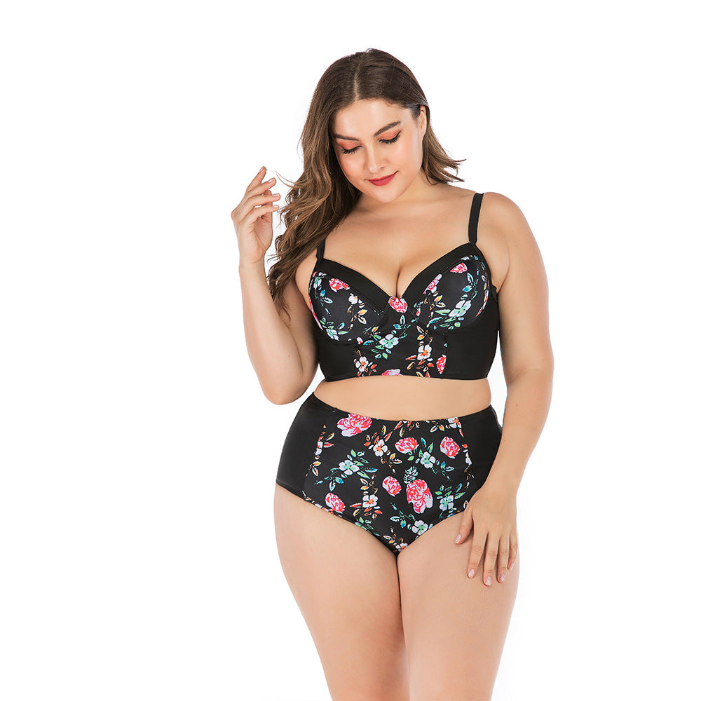 Damen Hochtailliertes Bikini-Set mit floralem Oberteil und unterstützendem Schnitt EB