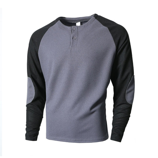 Herren Langarmshirt mit modischem Henley-Ausschnitt und strukturierten Ärmeln EB
