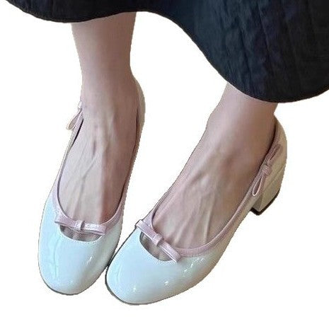 Damen Elegante Ballerina-Pumps mit verspieltem Schleifendetail und komfortablem Blockabsatz EB