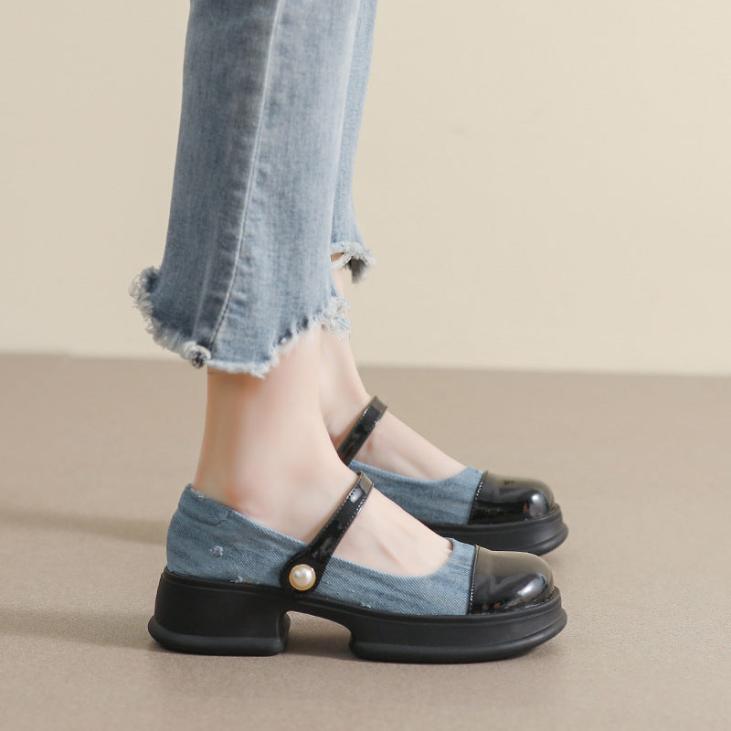 Damen Mary-Jane Schuhe mit modischem Riemen und komfortablem Blockabsatz EB