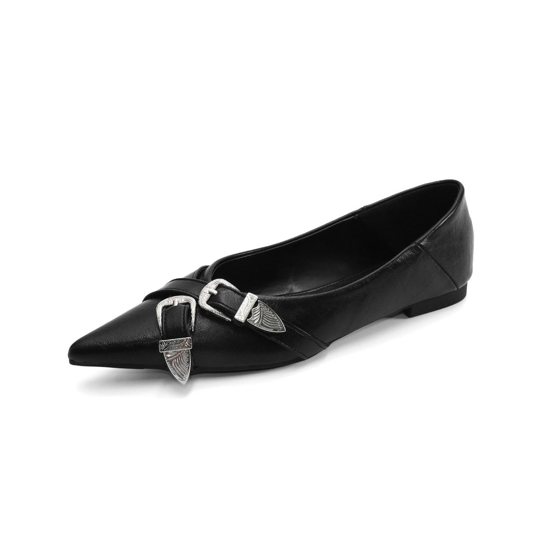Damen elegante spitze Ballerinas mit modischem Riemen EB