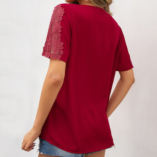 Damen Bluse mit Spitzenakzenten und V-Ausschnitt EB