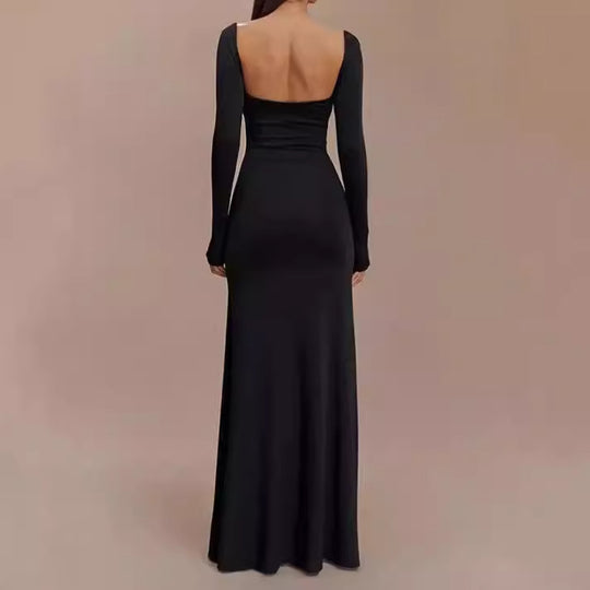 Damen Elegantes Maxikleid mit tiefem Schlitz und langen Ärmeltechnik EB