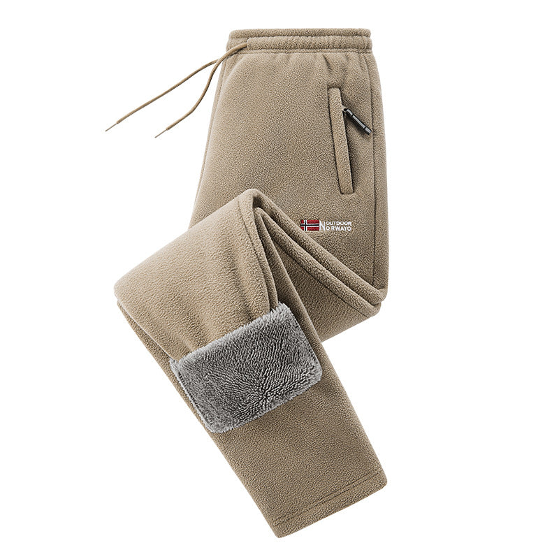 Herren Thermo-Fleece-Jogginghose mit umschlagbarem Sherpa-Bündchen, verdeckten Reißverschlusstaschen und elastischem Kordelbund EB