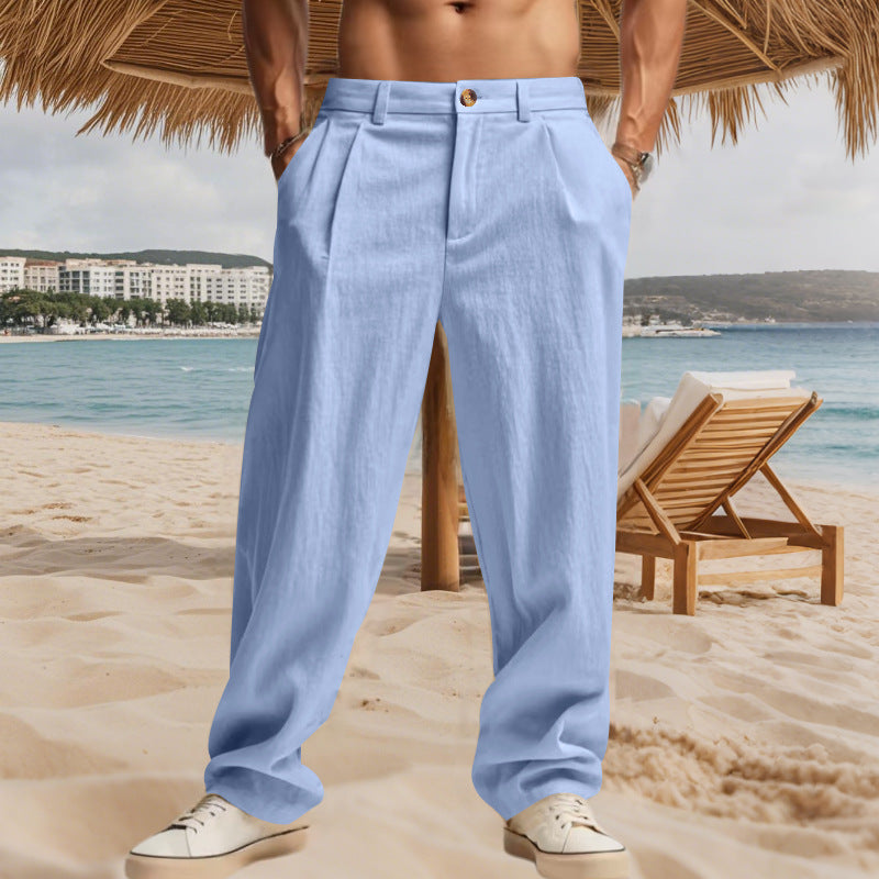 Herren nan elegante Bundfaltenhose aus leichtem Baumwollmix mit geradem Schnitt und Gürtelschlaufen EB