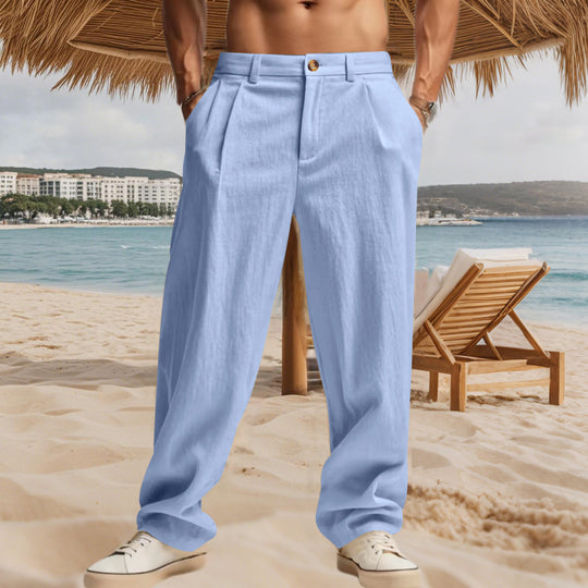 Herren nan elegante Bundfaltenhose aus leichtem Baumwollmix mit geradem Schnitt und Gürtelschlaufen EB