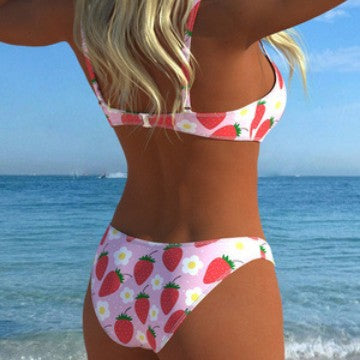 Damen Bikini-Set mit fruchtigem Erdbeerprint und verstellbaren Trägern EB