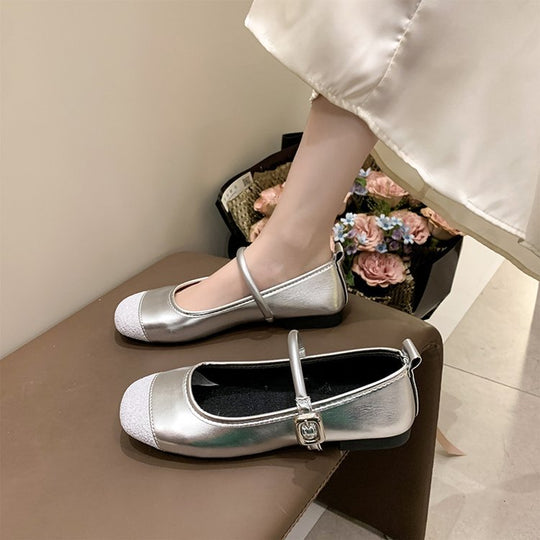Damen elegante Ballerinas mit funkelndem Zehenbereich und dekorativem Riemen EB