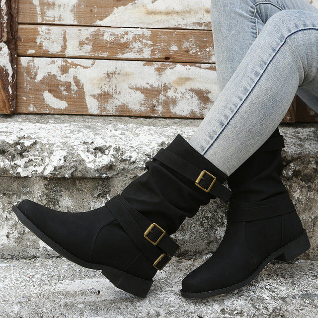 Vintage Schnalle Mid-Calf Stiefel EB