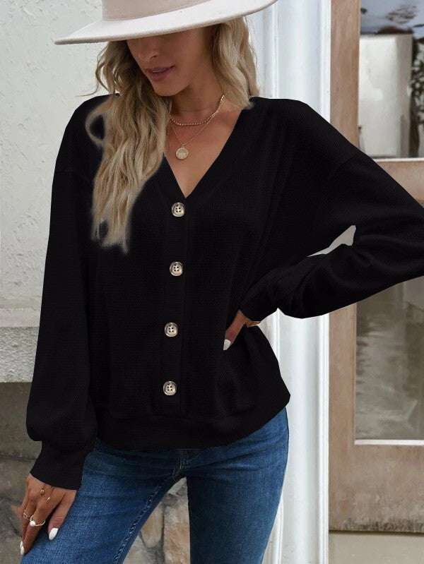 Damen lässige Strickjacke mit Knopfleiste EB