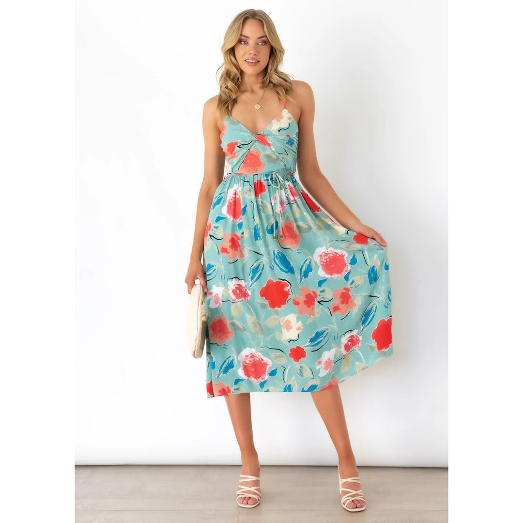 Damen Midikleid mit elegantem Wickeldesign und floralem Mustermix EB