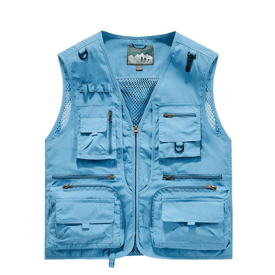 Herren Multifunktionale Outdoor-Utilityweste mit zahlreichen Reißverschlusstaschen, D-Ring und Karabiner EB