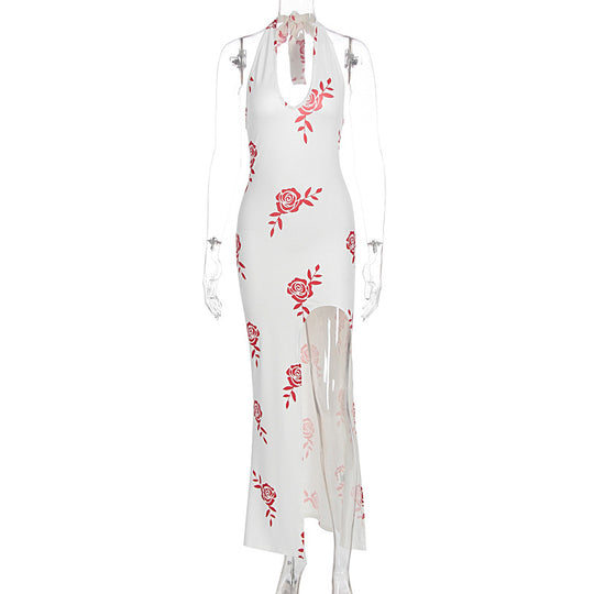 Damen Elegantes Maxikleid mit floralem Print und transparentem Schlitz EB
