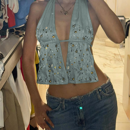 Damen Strandtop mit geschmackvollen Perlendetails EB