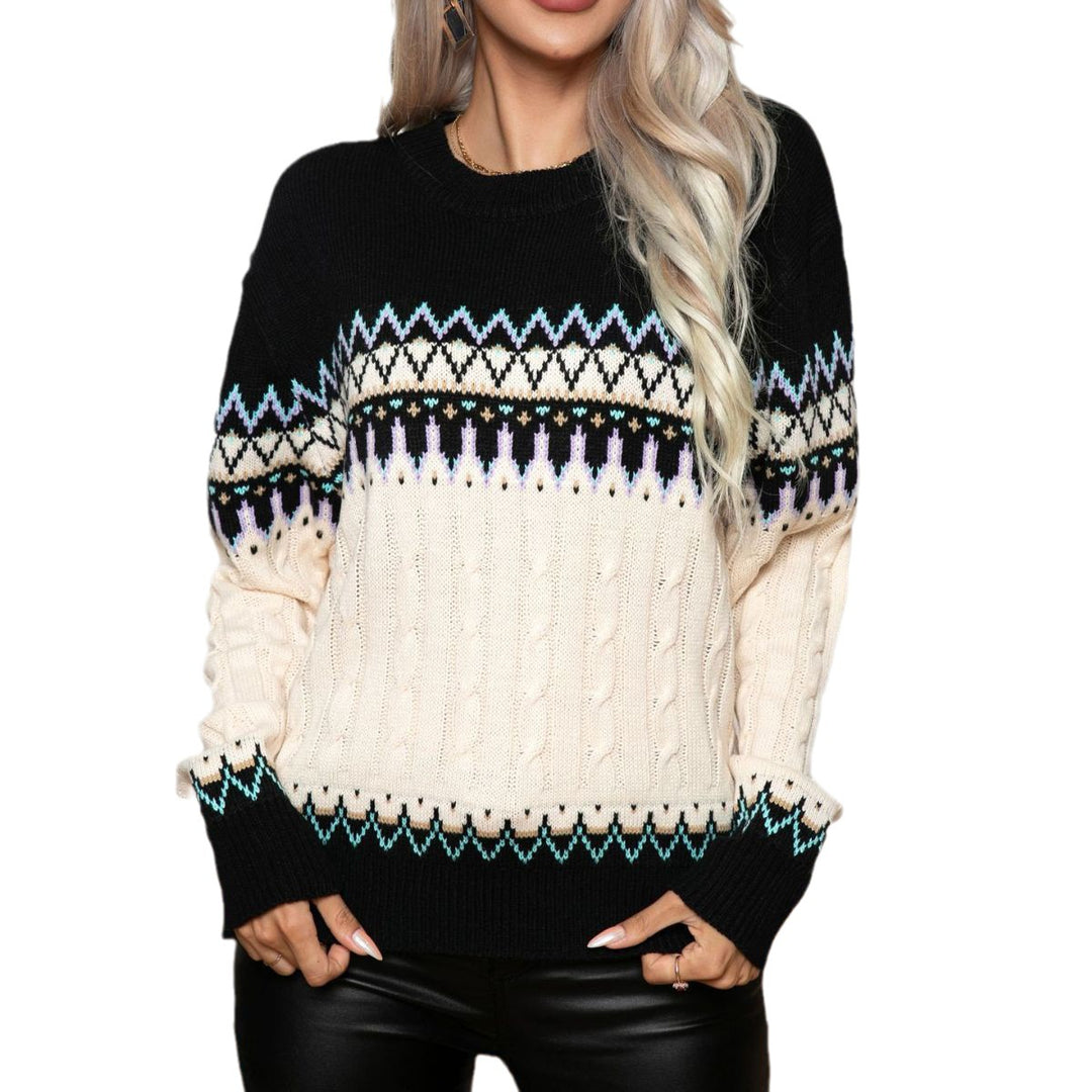 Damen Strickpullover mit Nordic-Muster und hohem Kragen EB