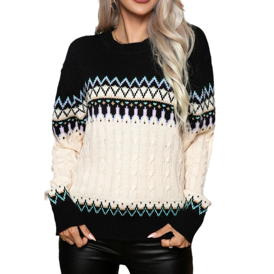 Damen Strickpullover mit Nordic-Muster und hohem Kragen EB