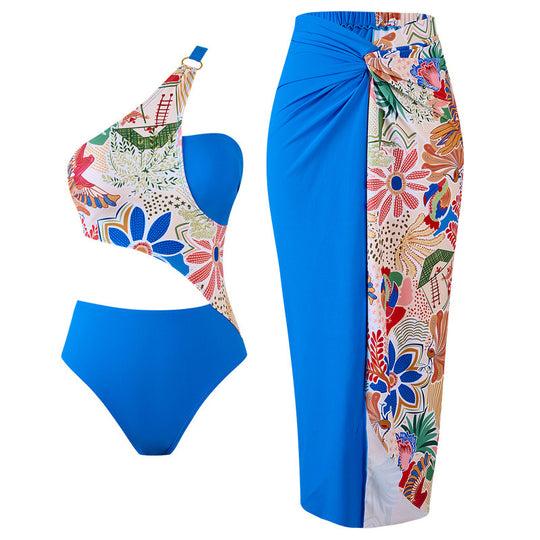 Damen Badeanzug-Set mit innovativem asymmetrischem Design und modischem Rock EB