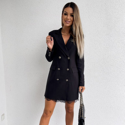 Damen eleganter Doppelknee-Blazer mit Spitzenbesatz EB