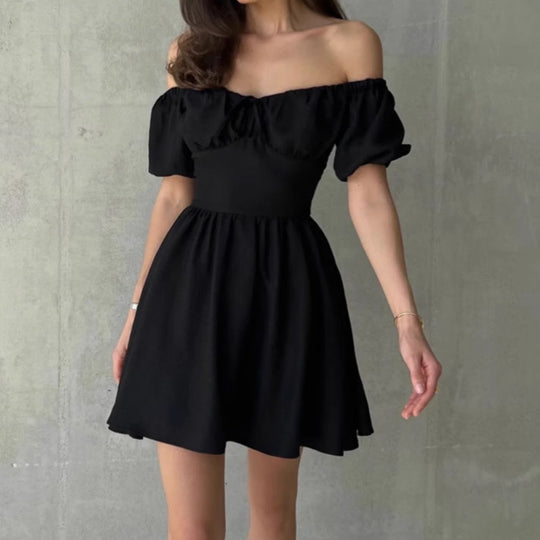 Damen Off-Shoulder Minikleid mit Volantärmeln und Taillenknoten EB