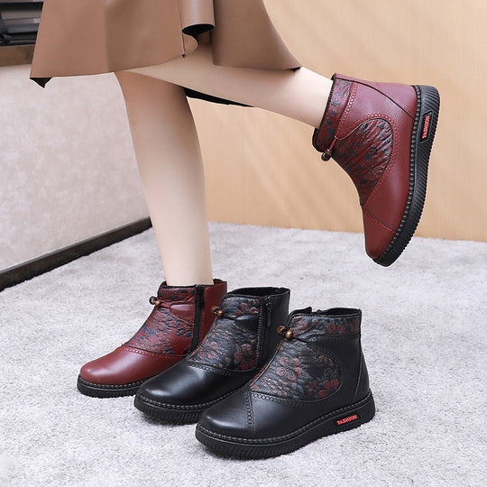 Damen Elegante Ankle Boots mit floralem Muster und komfortablem Schnürverschluss EB