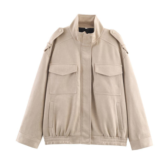 Damen Kunstlederjacke mit praktischen Pattentaschen und modernem Stehkragen EB