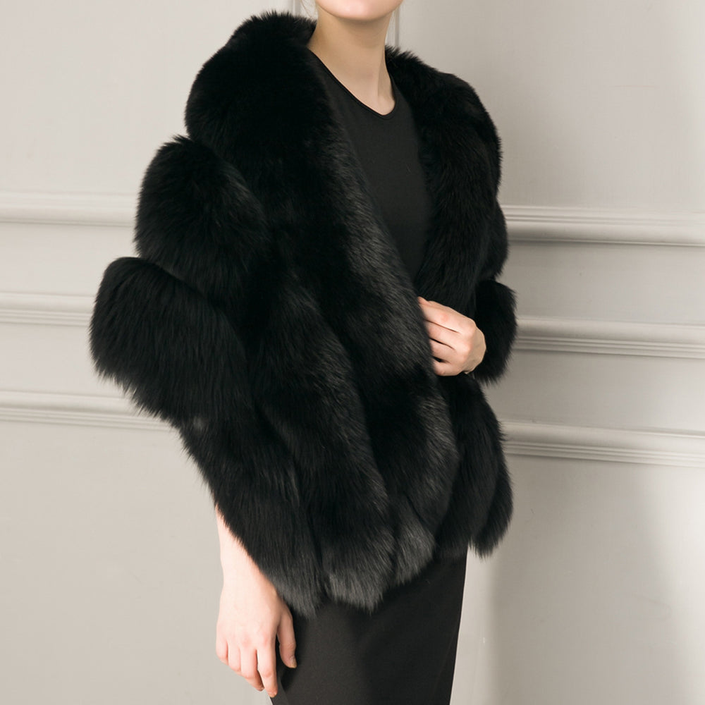 Damen luxuriöser Eleganter Kunstpelz-Cape EB