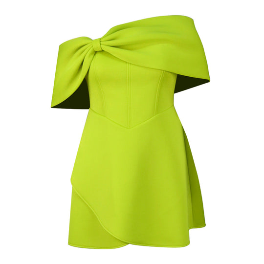 Damen elegantes Minikleid mit asymmetrischem Schnitt und voluminösem Überwurf EB