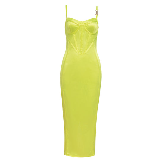 Damen Maxikleid mit verführerischem Bustier und schimmerndem Satin EB