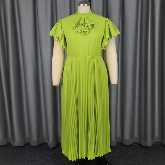 Damen Elegantes Maxi-Kleid mit Plisseefalten und Rüschendetails EB