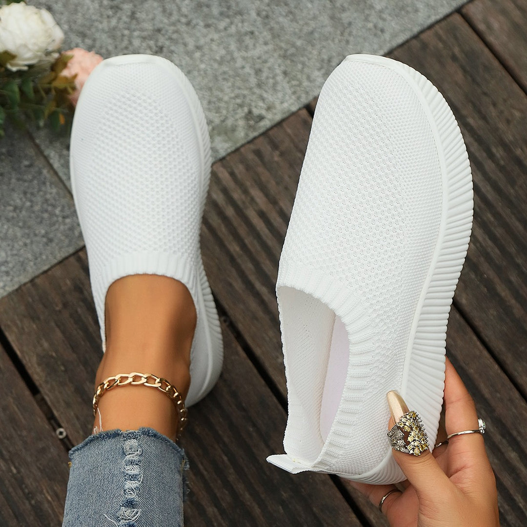 Damen Bequeme Slip-On Sneakers aus atmungsaktivem Strickmaterial EB