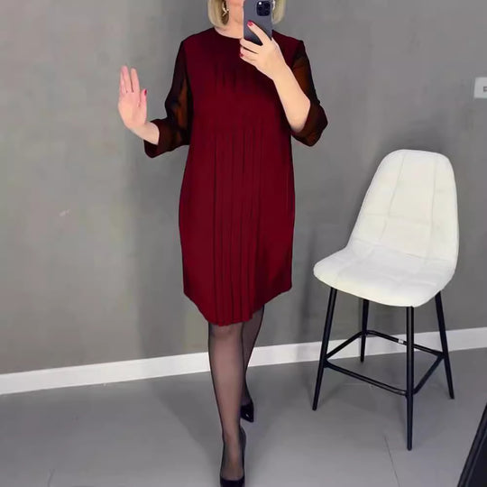 Damen Plissee Abendkleid mit transparenten Ärmeln und elegantem Schnitt Heidi-Mode