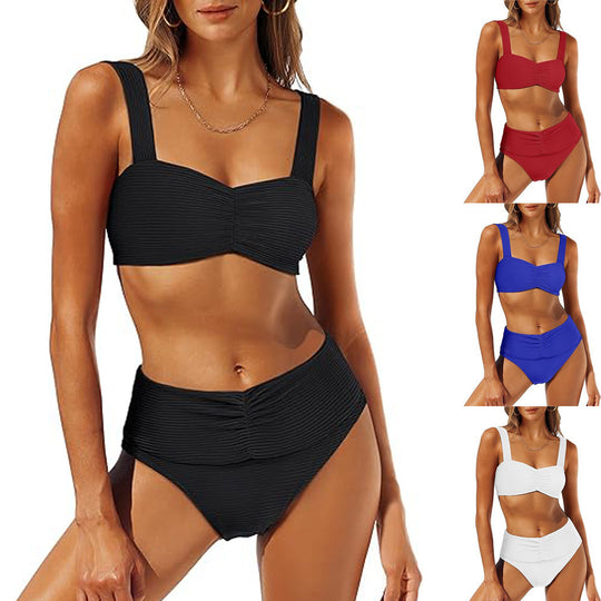 Damen Hochtailliertes Bikini-Set mit modischer Raffung EB