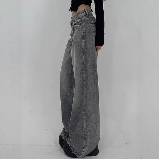 Damen Weite Jeans im lässigen Schnitt mit hohem Bund und modischen Steppnähten EB