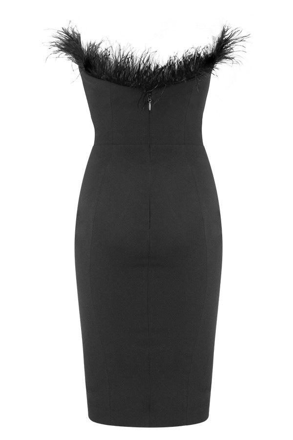 Damen Cocktailkleid mit extravagantem Federn-Ausschnitt und figurbetontem Schnitt EB