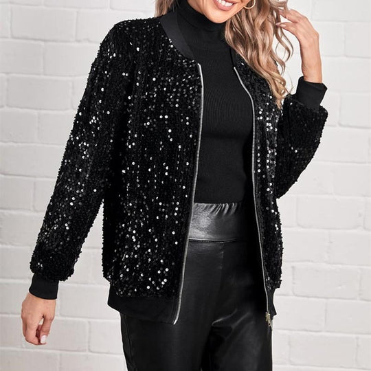Damen Glamouröse Pailletten-Bomberjacke EB