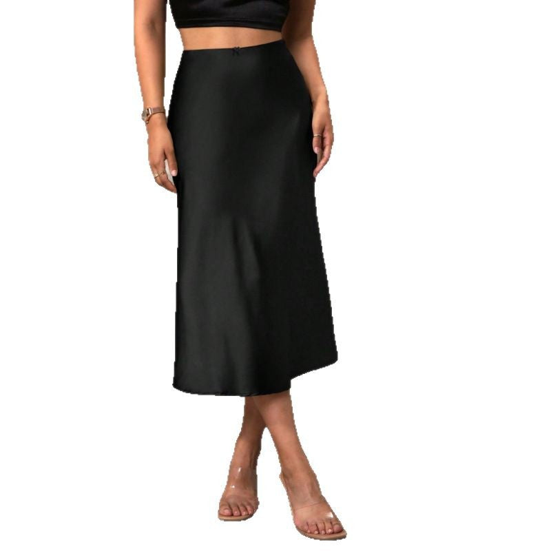 Damen A-Linien Rock aus glänzendem Satin mit hohem Bund EB