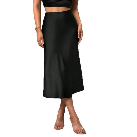 Damen A-Linien Rock aus glänzendem Satin mit hohem Bund EB