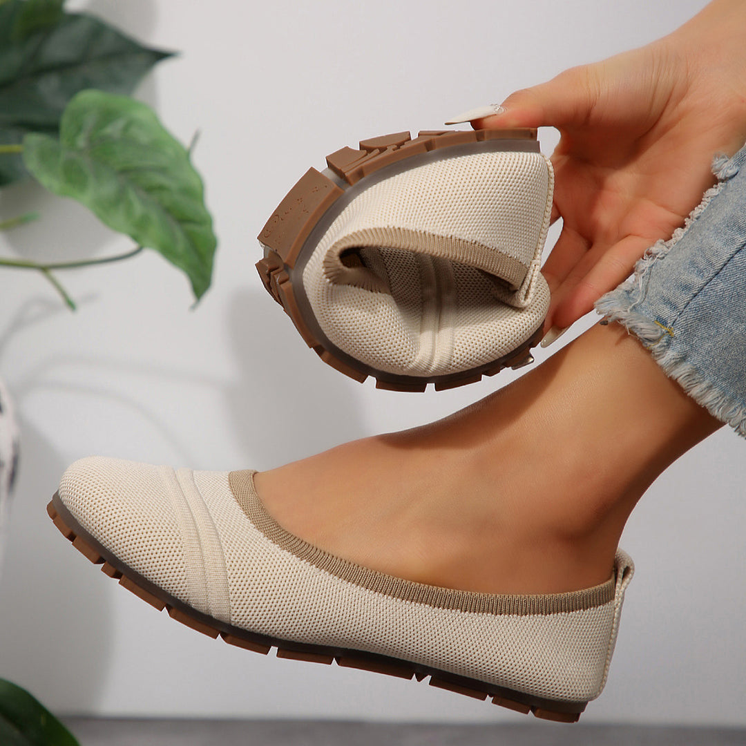 Damen  atmungsaktive Strick‑Ballerina mit ergonomischem Memory‑Fußbett und rutschfester Flexsohle EB