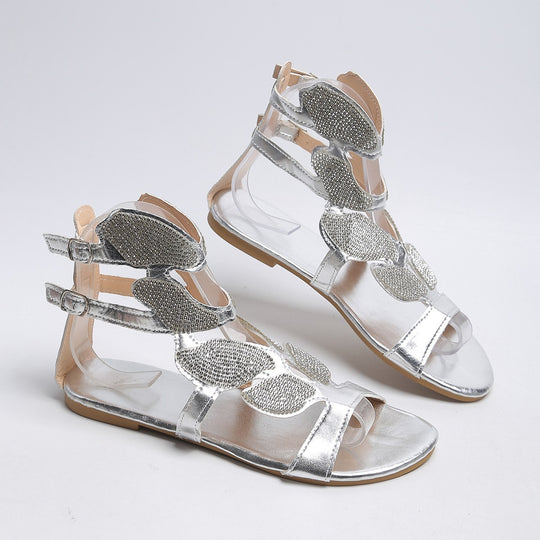 Damen elegante Sandalen mit funkelnden Strassapplikationen und modernem Riemendesign EB