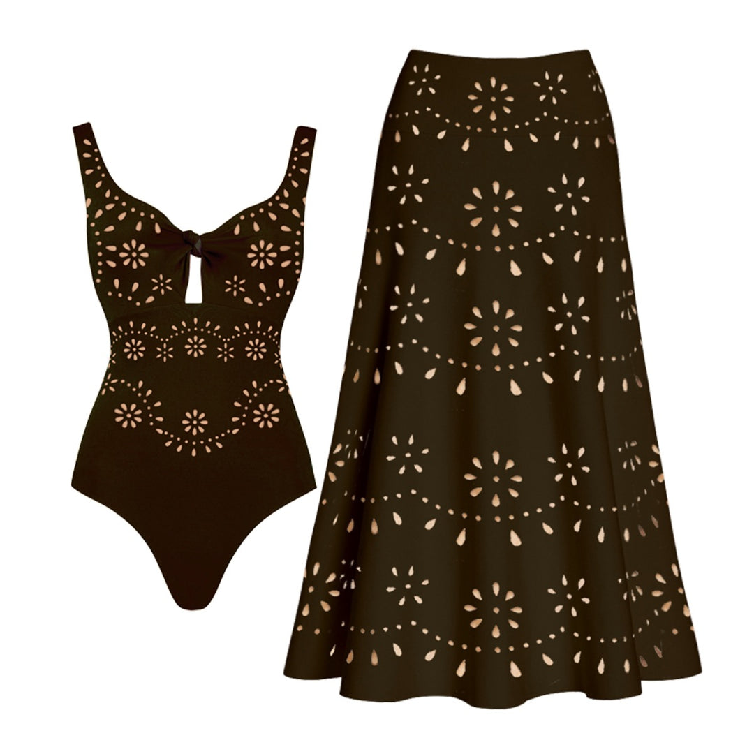 Damen Badeanzug und Rock-Set mit floralem Cut-Out Design EB
