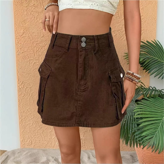 Damen Denim-Minirock mit aufgesetzten Taschen und modernen Details EB