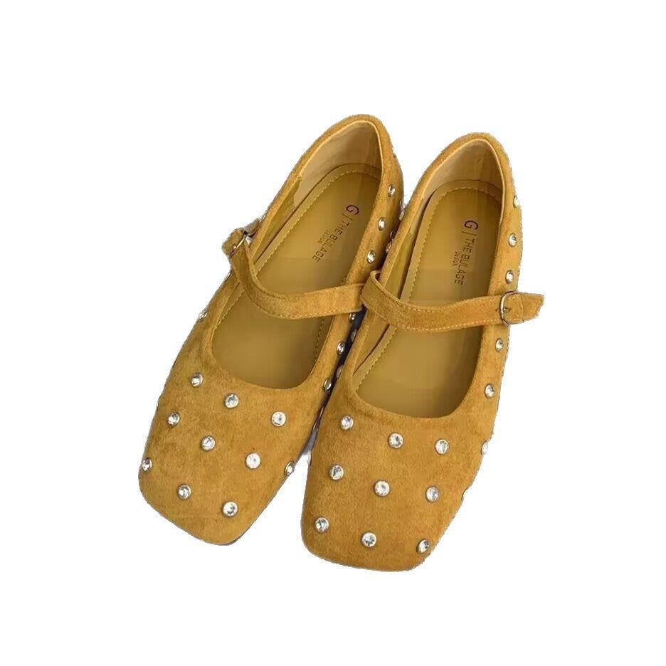 Damen elegante Ballerinas mit modischem Riemchen und glänzenden Strass-Applikationen EB